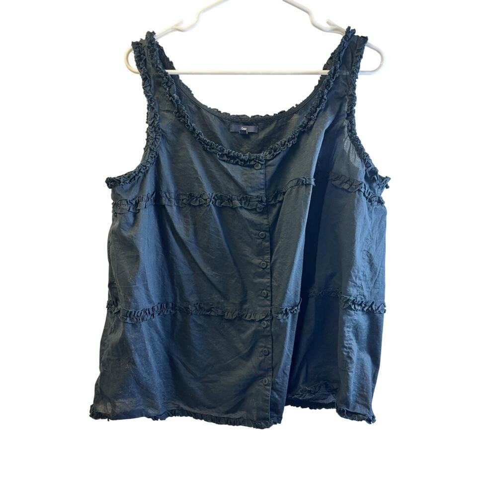 Gap Button Up Black Tank With Ruffle Detail xL